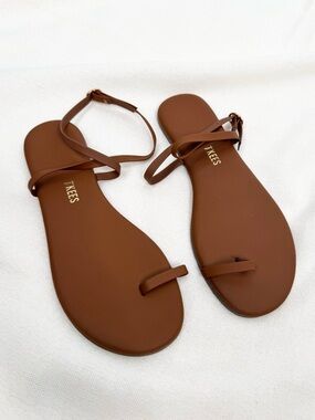 TKEES Mia Leather Sandals Womens 7 Brown Toe Ring Ankle Strap Flat Minimalist